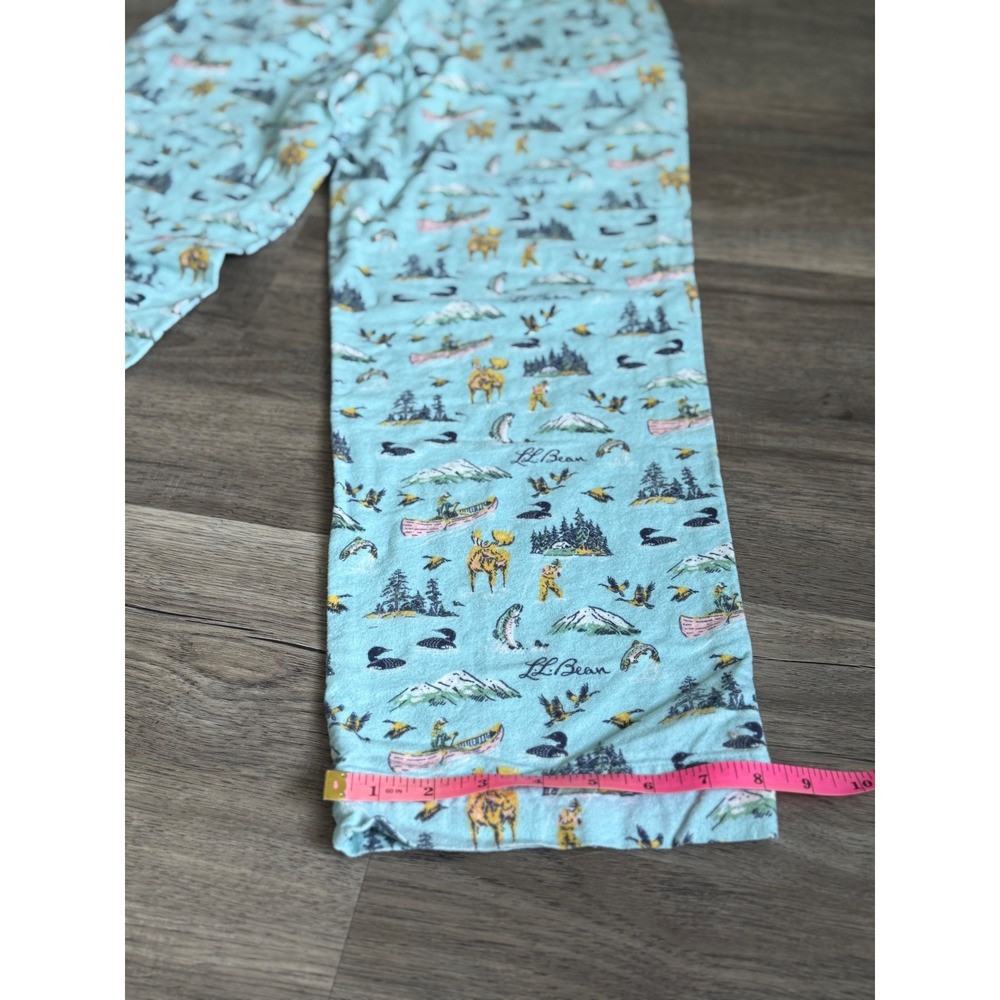 L.L.Bean Outdoor Pajama Lounge Pants Women's Small Blue Moose Lake Cabin Print - Picture 10 of 12